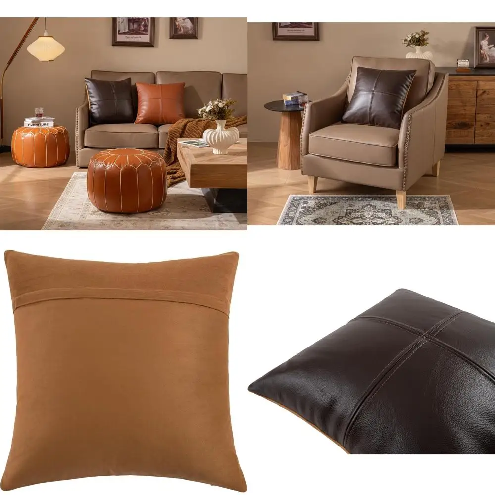 

Чехол для подушки из натуральной кожи - 20 x 20, из крупнозернистой коровьей кожи, для домашнего декора