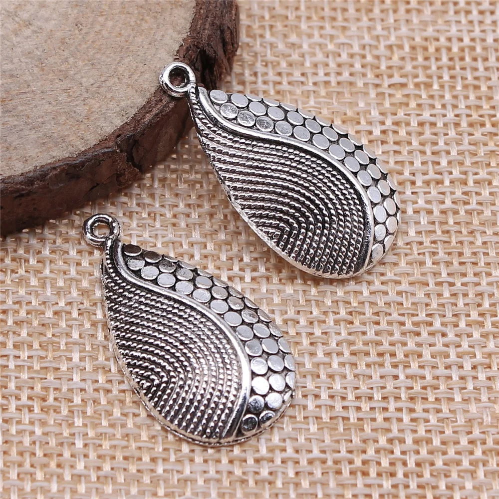 WYSIWYG 10pcs 31x16mm Waterdrop Charm Shaped Pendants For Jewelry Making Antique Silver Color Teardrop Pendants Charm