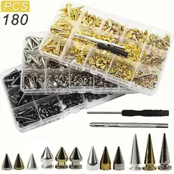 180/80 zestawów Punk Rivet Screw Back Studs i kolce Zestaw z narzędziami Leather Craft Bullet Cone DIY do bransoletki z kołnierzem