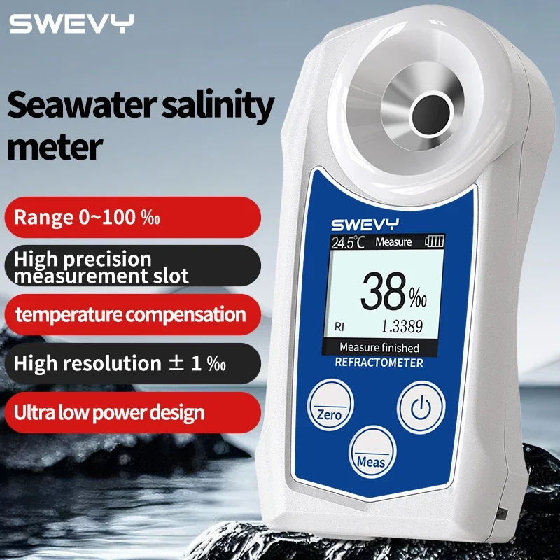 Refractómetro Digital SWEVY SW-12S, Medidor de Salinidad y Concentración, 0-100%, para Acuicultura, Alimentos (Kimchi), Laboratorio, Hidroponía