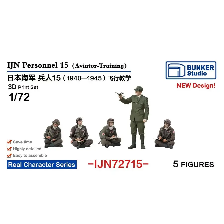 BUNKER IJN72715 1/72 IJN Personnel 15 (Aviator-Training)3D-print kit  5PCS