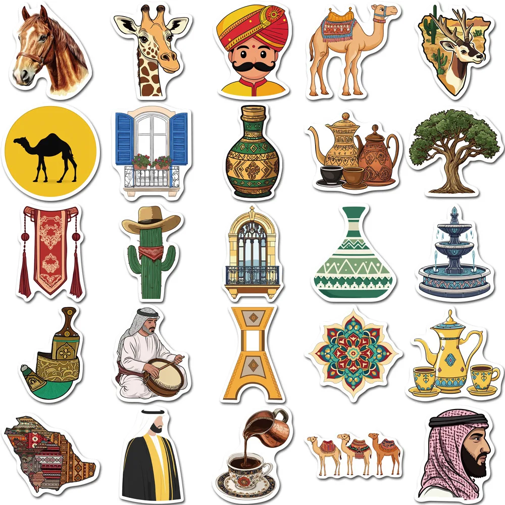 สติกเกอร์กันน้ำลายการ์ตูนสไตล์ตะวันออกกลาง 50 ชิ้น สำหรับตกแต่งกล่องดินสอ ตู้เสื้อผ้า ตู้เย็น ลายกราฟฟิตี้