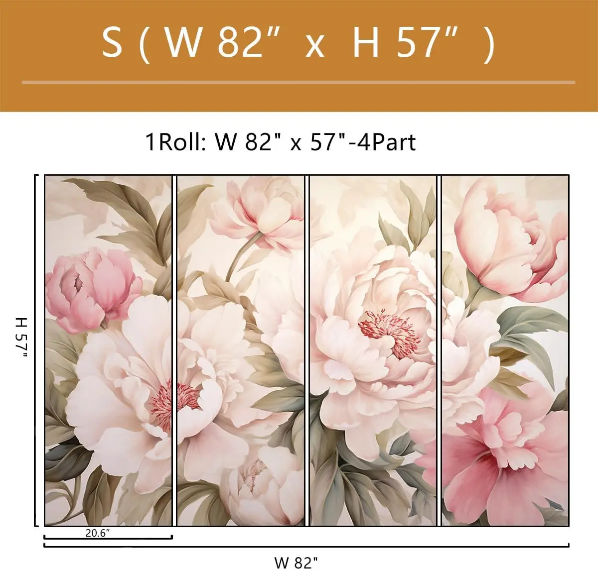 Elegant Peony Floral Mural Wallpaper Vanity Desk Makeup Table Set for Romantic Bedroom Bathroom Room Decor - view 4
