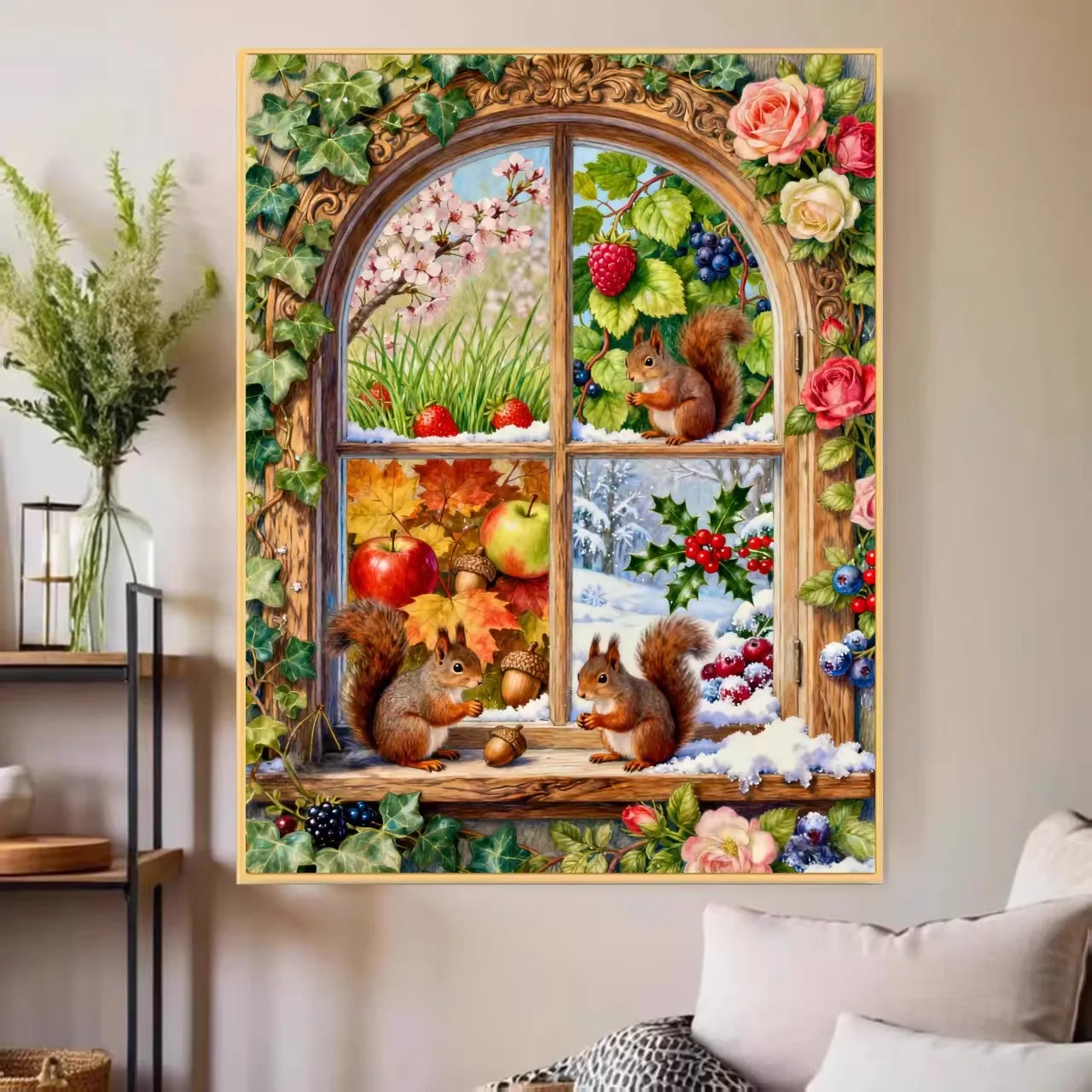 Four-Season Squirrel  9CT 11CT Embroidery DIY Printed Kits Cross Stitch Thread Needlework Home Decor Crafts