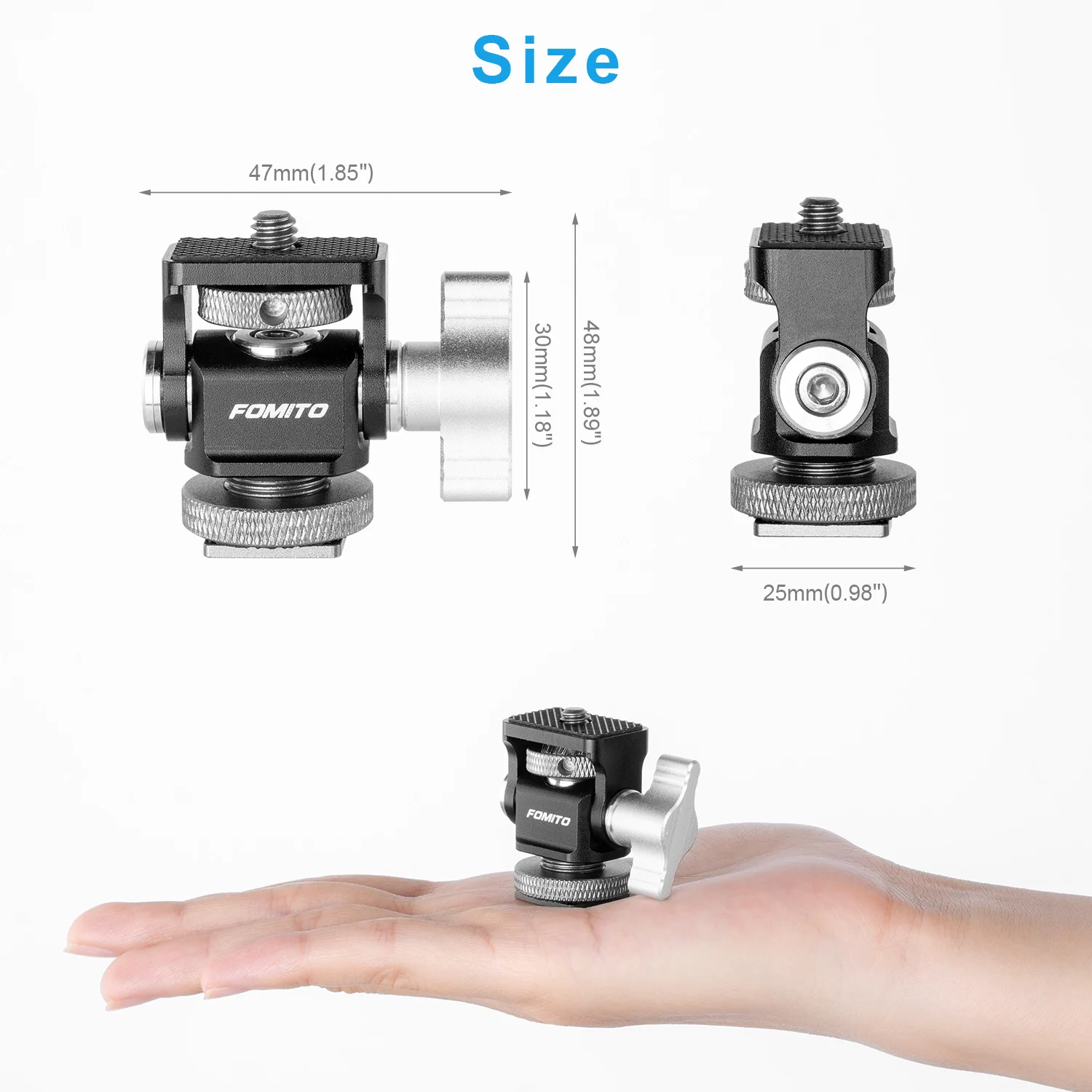 Uchwyt monitora FOMITO Mini, mocowanie monitora kamery, mocowanie z zimną stopką, obrotowy, regulowany po nachyleniu, do lamp LED, monitora, mikrofonu, kamery — zdjęcie 6