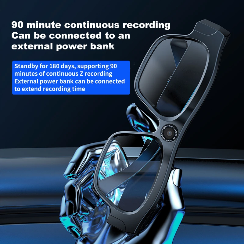 كاميرا نظارات ذكية بلوتوث جديدة 4K تصوير وتسجيل فيديو بتقنية سوداء للموسيقى/المكالمات/الرياضة/السفر/القيادة/الأعمال #5