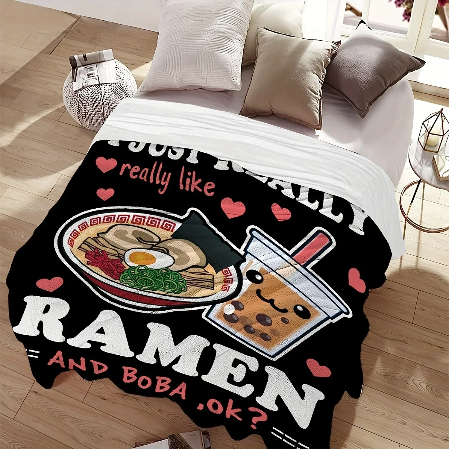 Super Soft Ramen Milk Tea Blanket A Perfect Kawaii Gift For Noodle And Bubble Tea Lovers