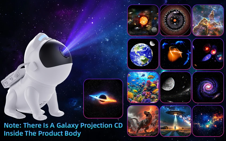 Star Projector Space Dog Projector Night Light 13 High-Definition Galaxy Discs Bedroom Decor Space Projector Birthday Gift