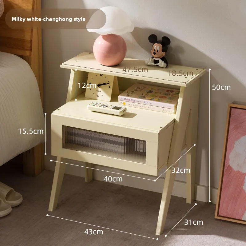 

Firm Bedside table light luxury cream wind bedside storage small cabinet solid wood light luxury high-end locker bedroom storage