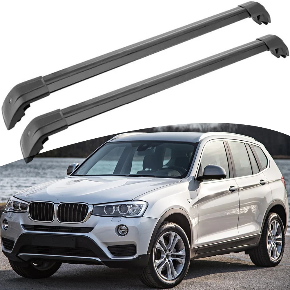 2 Buah Palang Atap Crossbar Cocok untuk BMW X3 F25 2011-2017 dengan rel atap