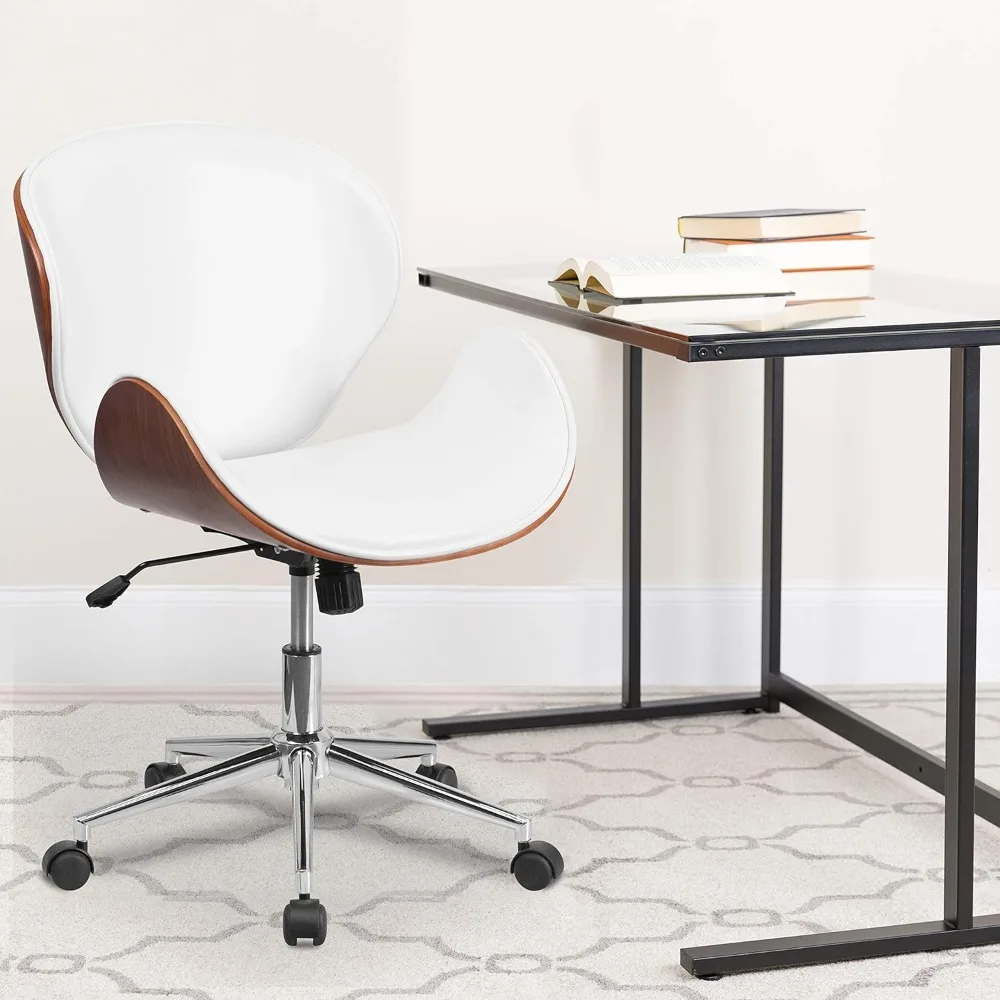 

Tana Mid-Back Walnut Wood Conference Office Chair in White LeatherSoft