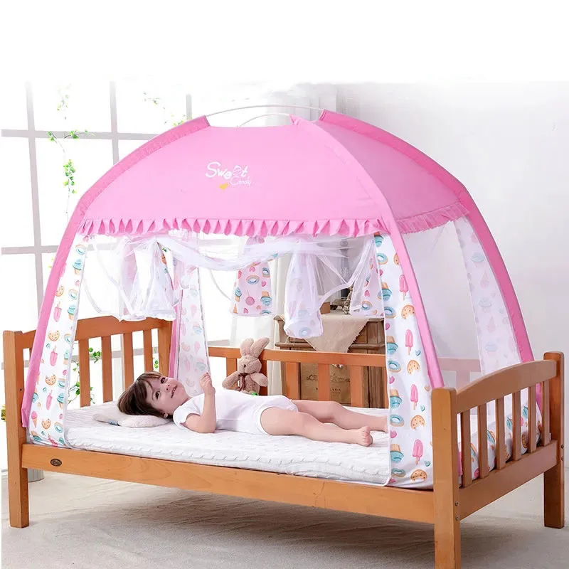 Cartoon Boys Girls Yurt Mosquito Net Double Door Dustproof Roof Baby Mosquito Net Anti-fall Full Bottom Crib Yurt Mosquito Net