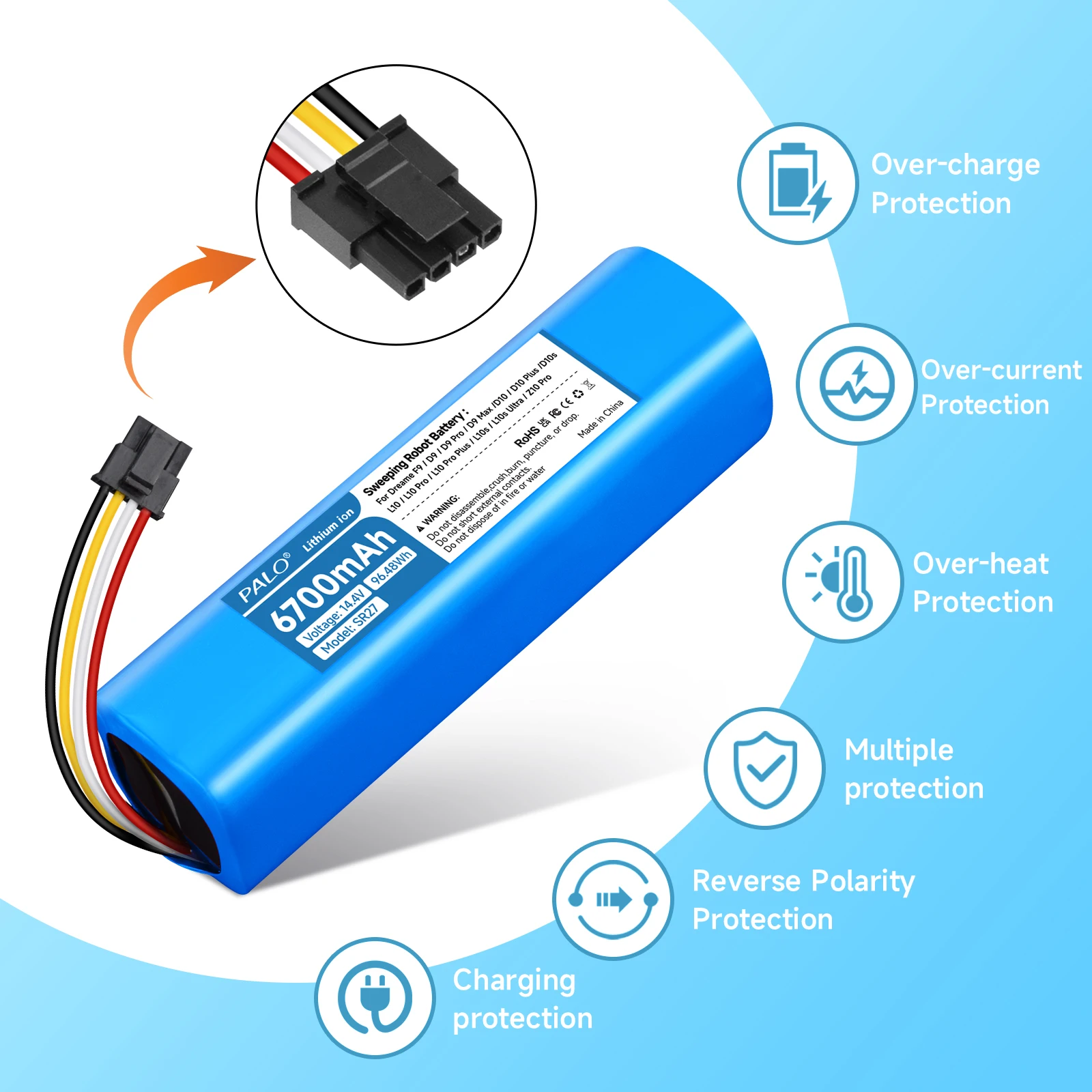 6700mAh Replacement Battery for Dreame L10s L10 D9 D10 Plus L10 Pro Plus D10s RLS5-BL0 F9 Z10 Pro S10 S20 X10 X20 Vacuum Cleaner