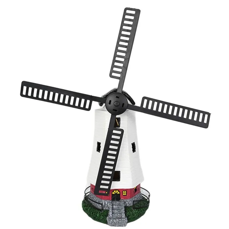 Solar Light Resin Craft Ornament Outdoor Waterproof Garden Yard Light Rotating Dutch Windmill Decoration
