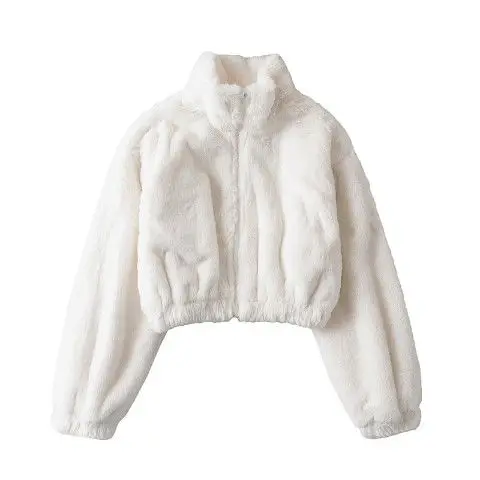 Chic Spring Warm Faux Rabbit Fur Coat Ins Zipper Stand Collar Bomber Jacket High Waist Short  Coat Parka Furry Tops Abrigos 2022