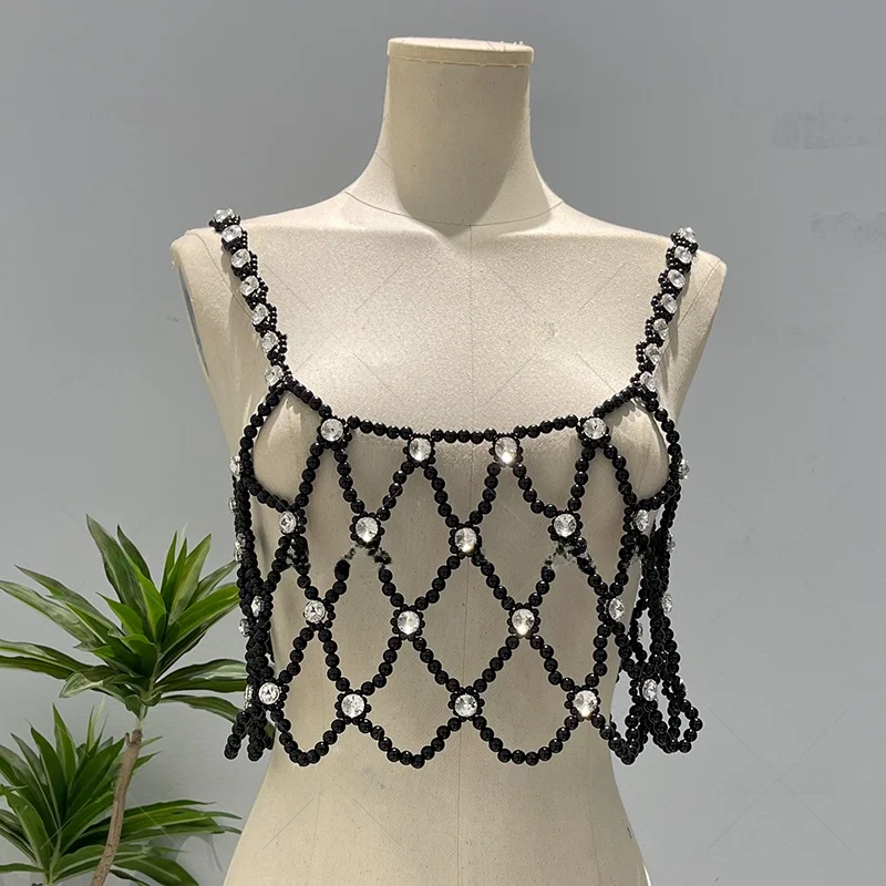 

Faionable ort Pearl Handmade Beaded Body Chain Vest Women's Trendy Accory Diamond Detail Commute Sle Summer Piece
