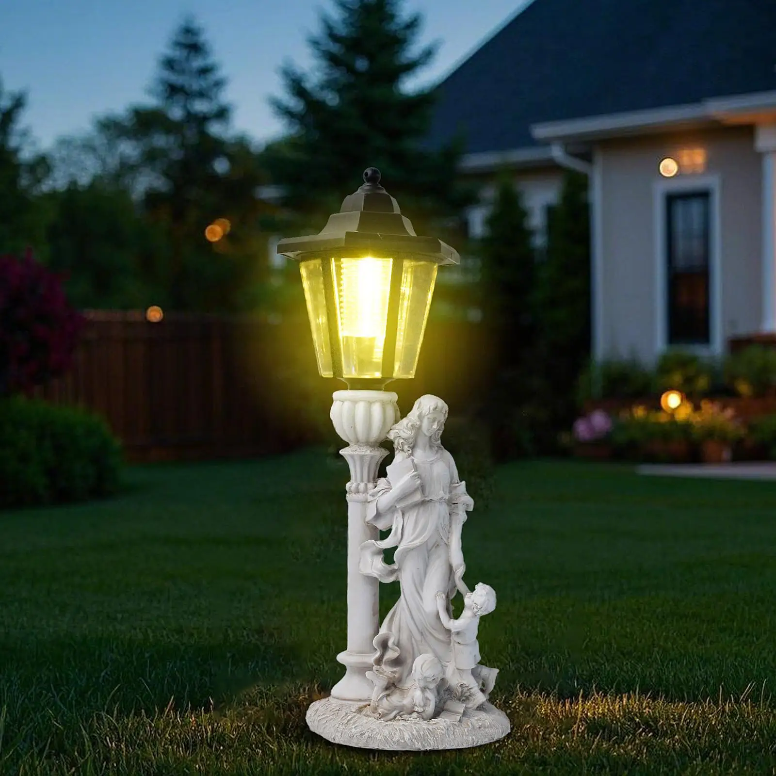 Solar Light Mother and Children Figure Statue Resin Large Garden Sculpture Outdoor Decoration Figurine for Home Yard Lawn