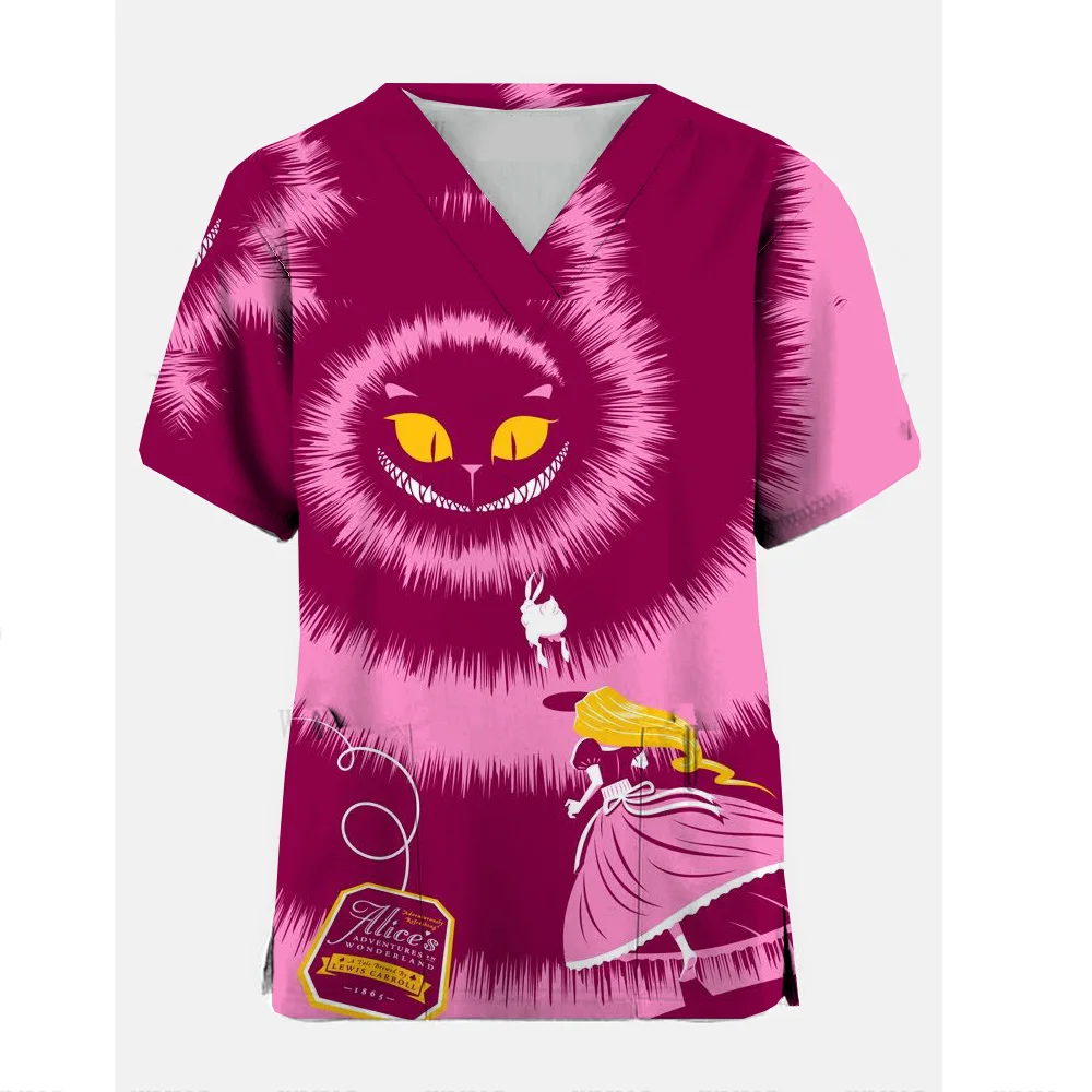 Top smerigliato da donna abbinato con scollo a V Toy Story Strawberry Bear cartone animato uniforme smerigliata sottile infermiera smerigliata top