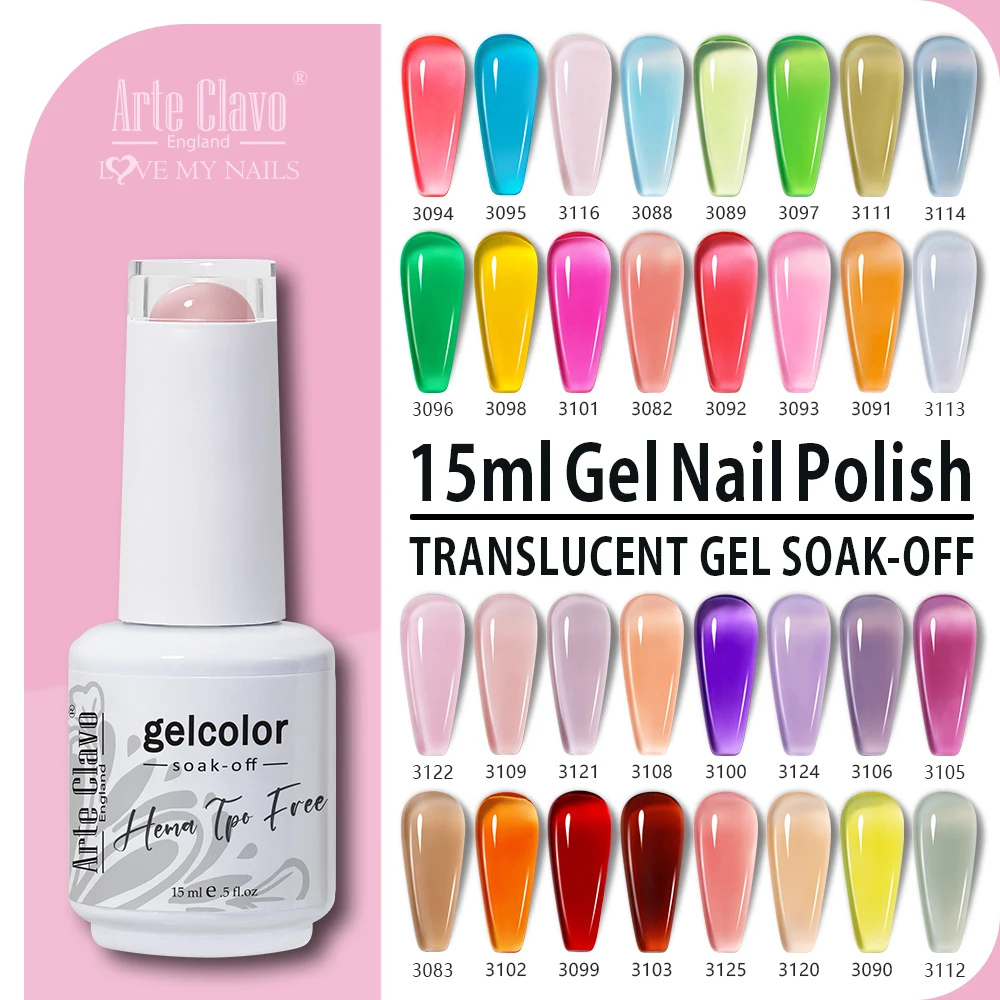 Arte Clavo 15ml Translucent Gel Nail Polish HEMA TPO FREE Gel Lacquer Gel Hybrid Soak Off UV Nails Art Hybrydowe Vernis Top Coat