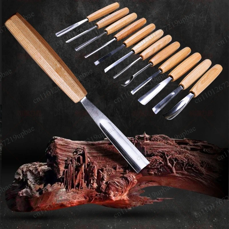 12Pcs/Set Wood Carving Chisel Kit Cr‑V 60 Steel Blades Stainless Steel Professional Woodworking Tools for Home DIY Carving