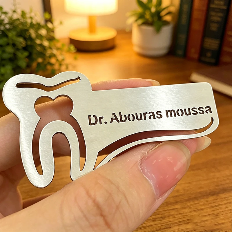 For Doctor Nurse Healthcare Personalized Name Pins Badges Stainless Steel Custom Hollow Cutting Nameplate Brooch Pin Accessory view 5