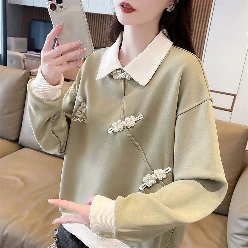 Niche Loose Sweatshirt Women's Polo Collar Versatile Long-sleeved Top Jacket