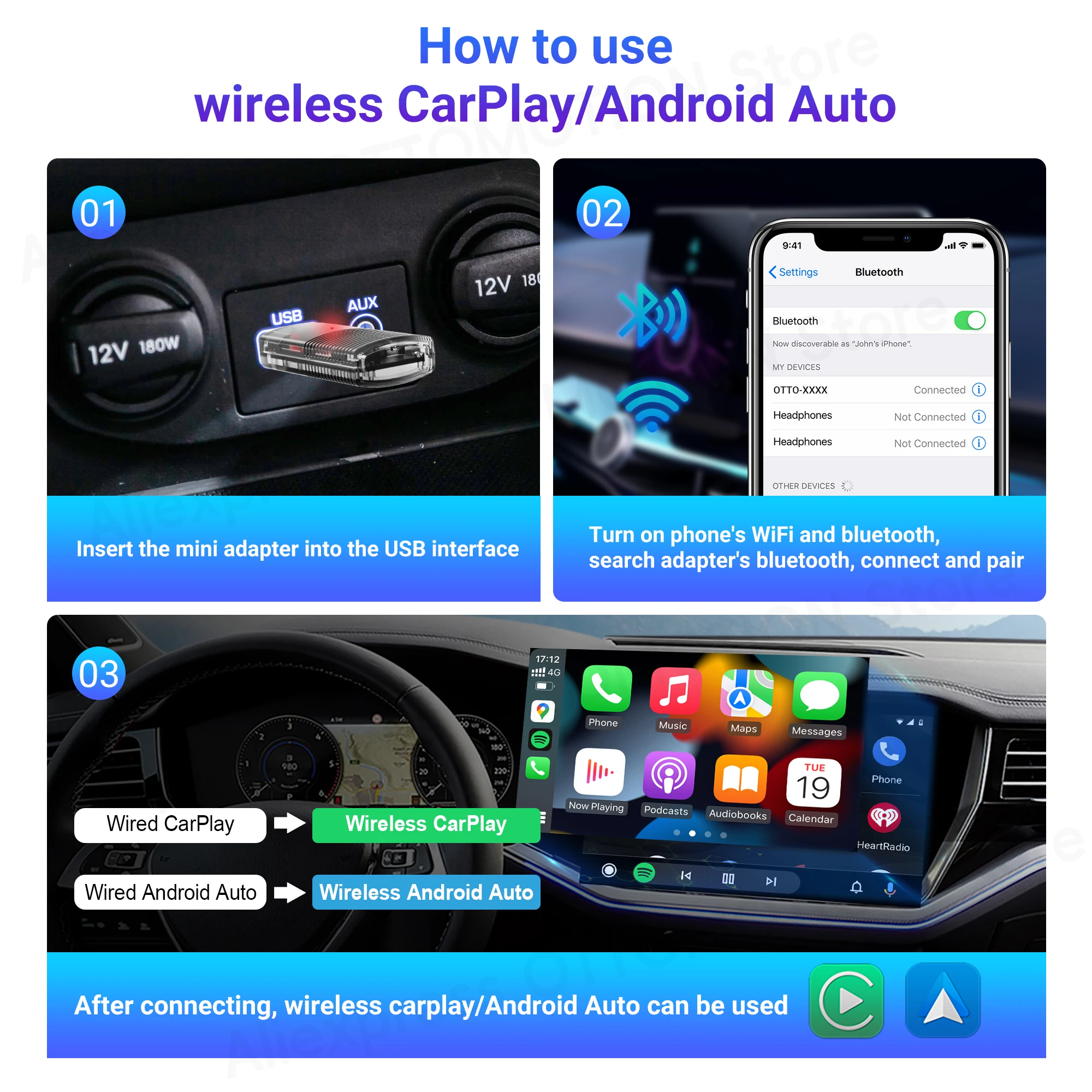 2024 nuovo Mini adattatore Pro 2 in 1 Wireless CarPlay Android Auto Dongle accessori per Auto per Benz Chevrolet Ford Honda Toyota VW MG