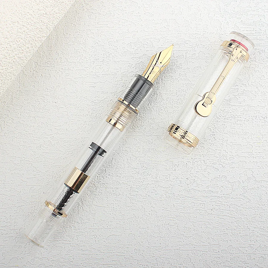 Jinhao 1935 Tiandao Series Fountain Pen #8 F/M Nib with Guitar Clip, Transparent Resin Writing Pen & Large Converter