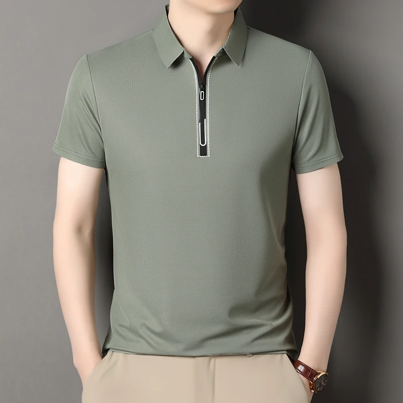 

2025 New Men's Summer Collar Short Sleeved T-shirt with Zipper Collar, Popular Trend Casual Polo Shirt