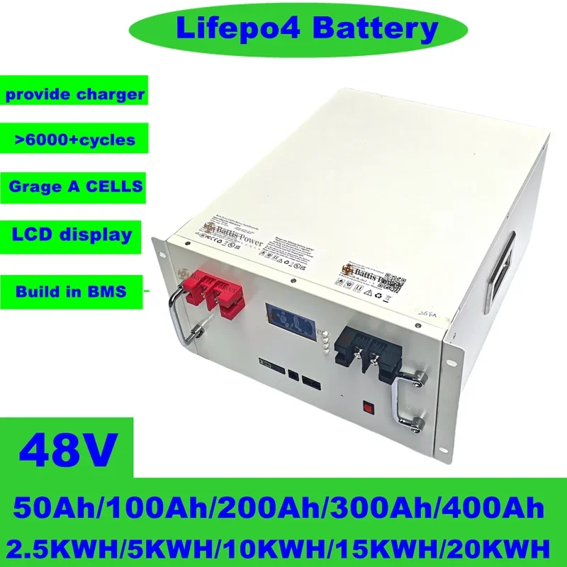 

Lifepo4 Battery 6000+ Cycles 10kwh 20kwh 48V 51.2V 50Ah 100Ah 200Ah 300Ah 400Ah with RS485 RS232 for Solar System
