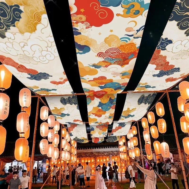 Auspicious Cloud Pattern Ceiling Cloth Japanese Chinese Style Commercial Shop Ceiling Decoration Dustproof Hide Ugly Ceiling Cov