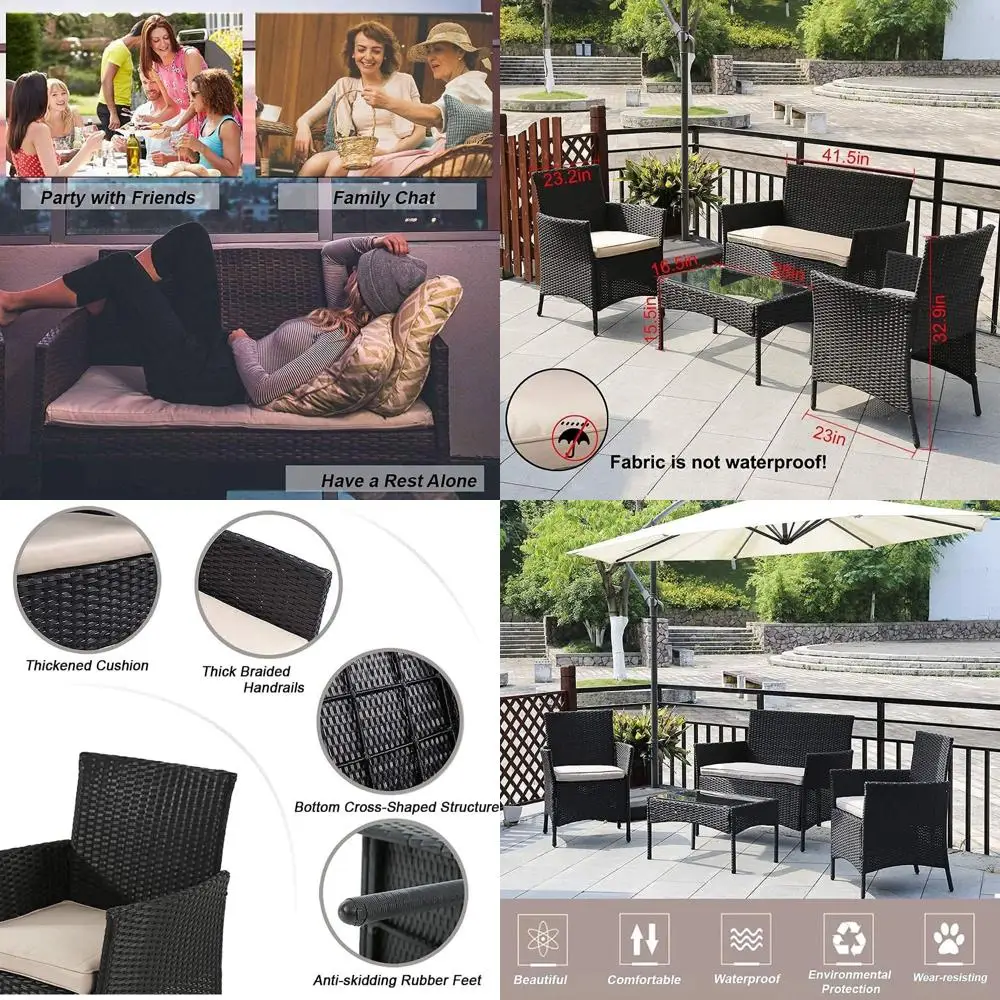 

Outdoor Patio urniture Sets 4 Pieces Patio Set Rattan Chair Wicker Soa Contion Set Patio Chair or Backyard Lawn Porch Poolside B