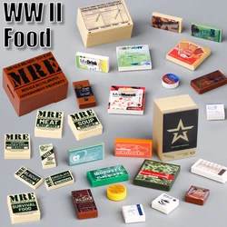 WW2 Military US Food Printed Building Blocks Kit France Soldiers Soviet Army Figures Accessories War Ration Bricks Toys Boys