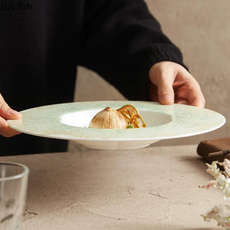 

Lotus Leaf Green Ceramic Plate Creative Dessert Snack Plate Pasta Dish Thick Soup Dish Serving Plate Molecular Cuisine Tableware