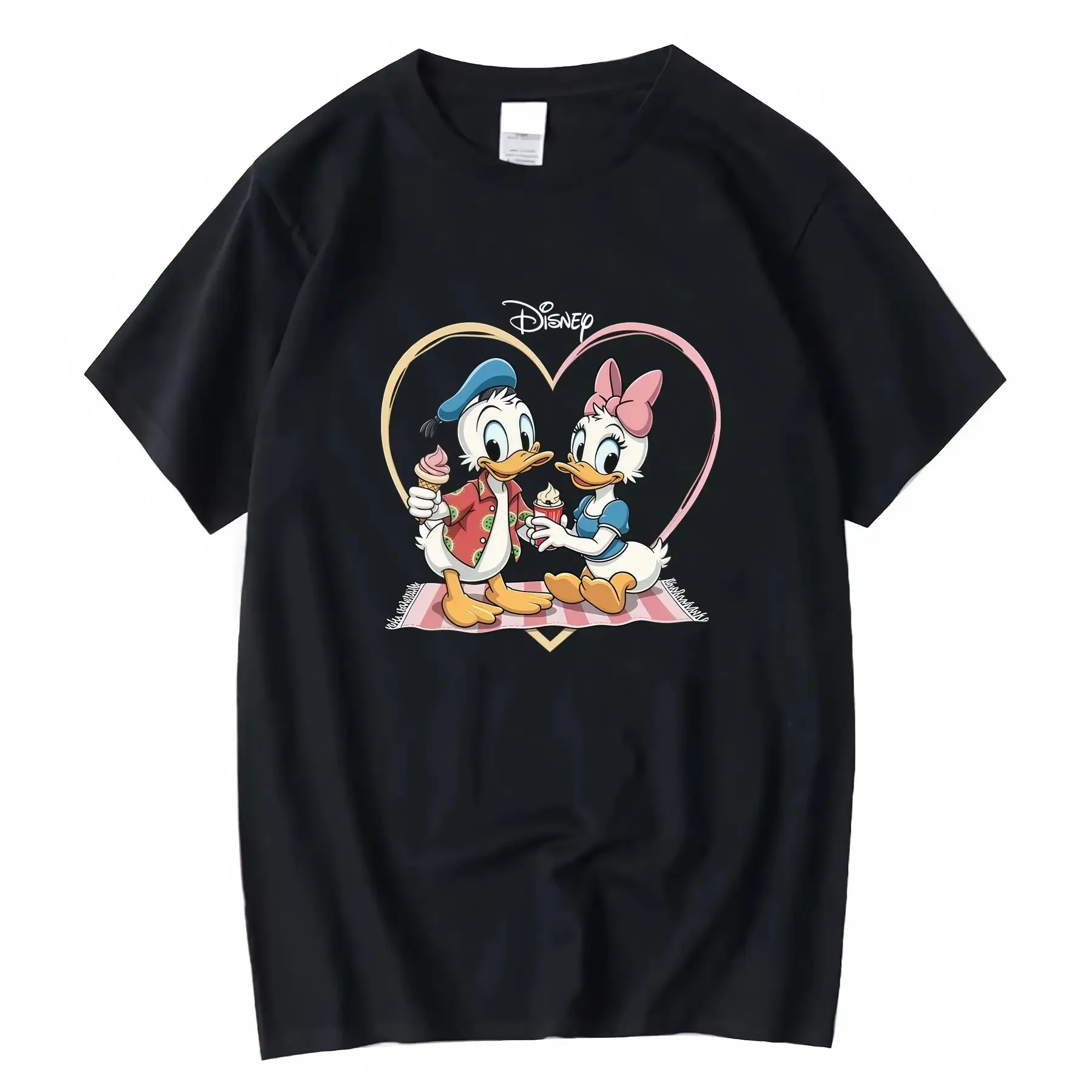 

100 Cotton Donald Duck Daisy Heart Shaped Ice Cream T Shirt Breathable Comfortable All Season Casual Wear Perfect for vintage