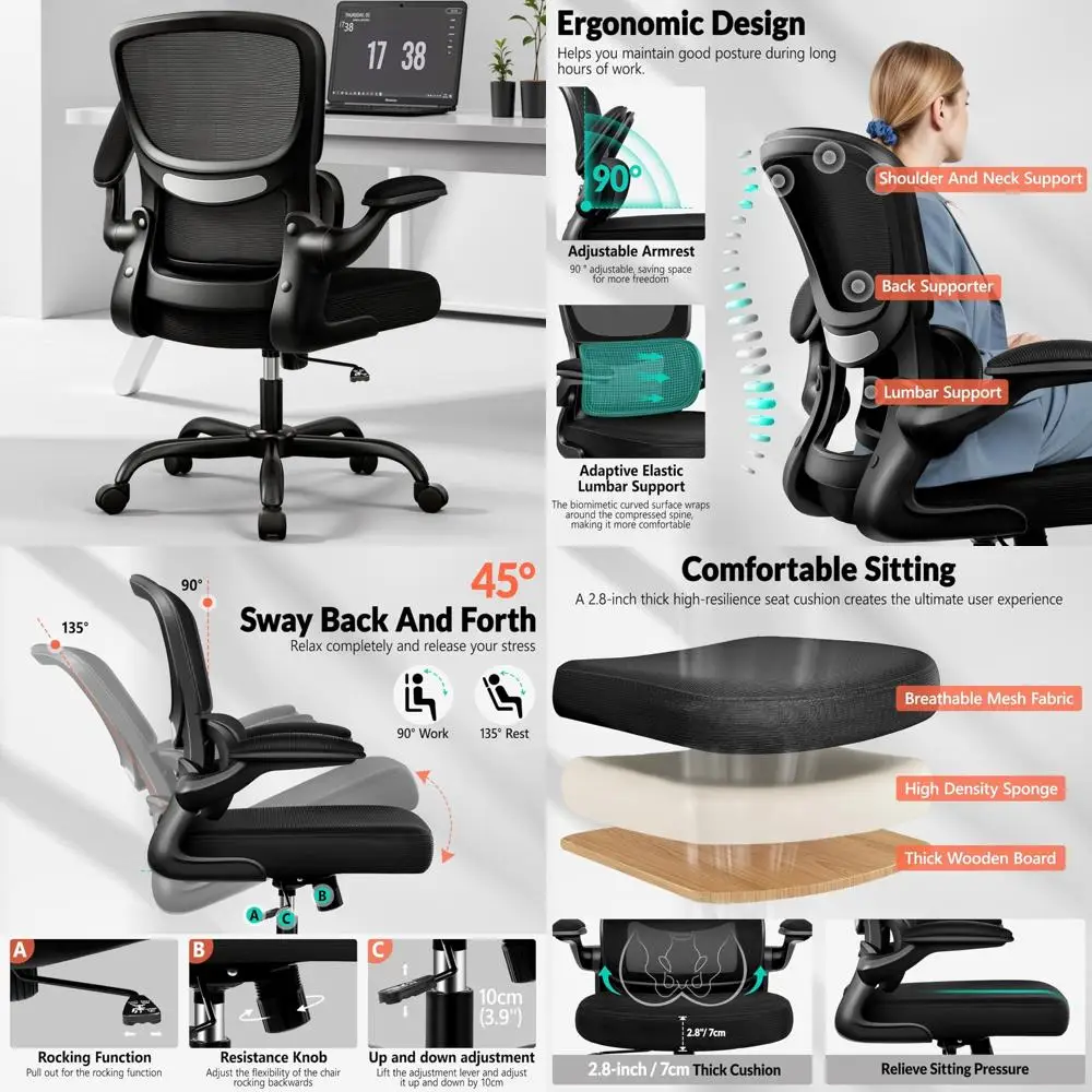 Ergonomic Mesh Desk Chair with Lumbar Support and Adjustable Arms for Comfortable Office Use
