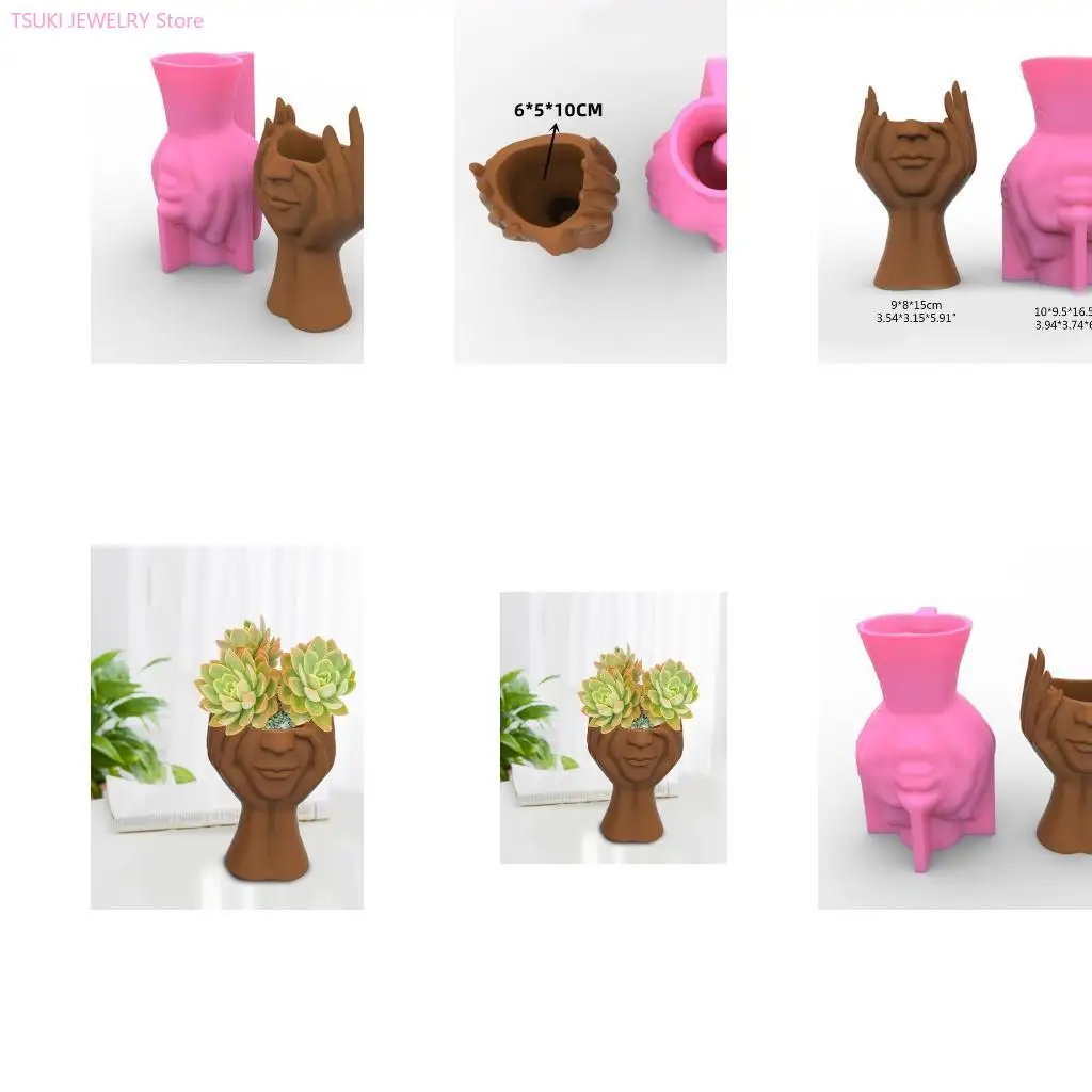 

62KE Face Flowerpot Concrete Mold Makeup Brush Holder Mold Head-Planter Mold