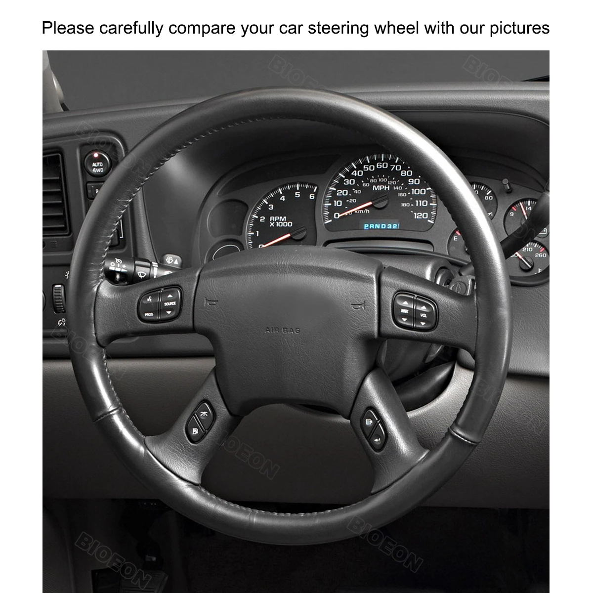 Bioeon Black PU Artificial Leather Steering Wheel Cover for Chevrolet Silverado 2003-2007