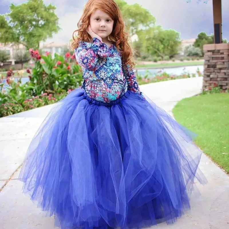 

Long Tulle Skirts Tutu Skirt for Girls Fluffy Full Length Kids Birthday New Year Costume for Girls Ankle Length Tutus Ball Gown