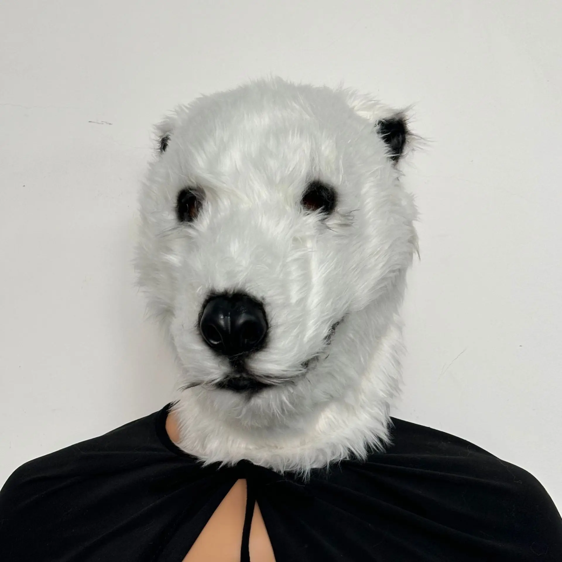 Realistic White Plush Polar Bear Full‑Head Mask Furry Animal Bear Mask Halloween Party Cosplay Stage Show Costume Accessory