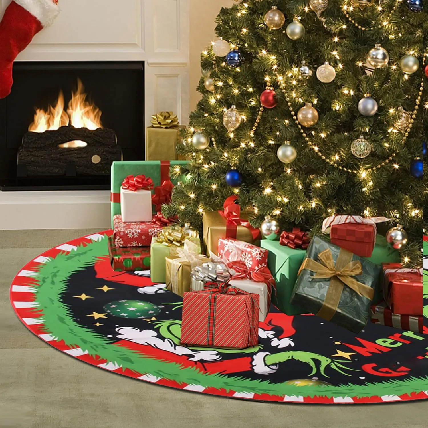 

70/90/122CM Funny Merry Christmas Christmas Tree Skirt ChristmasTree Base 2025New Year Home Xmas-Tree Decorations