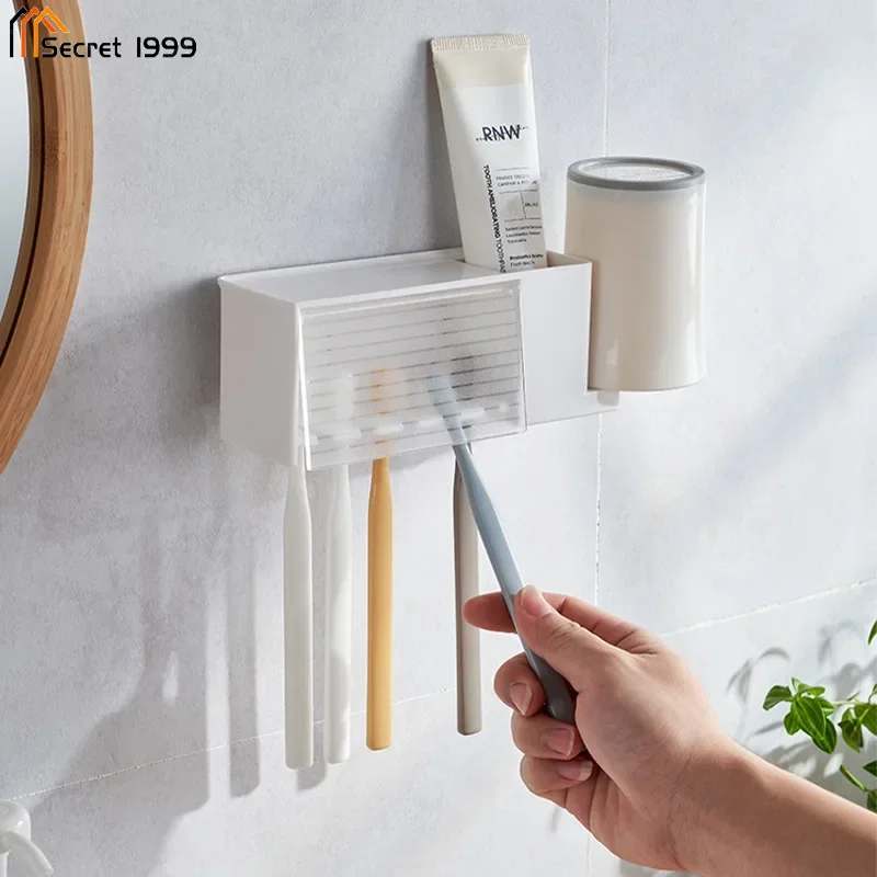 

Bathroom Shelves Wall Mount Toothbrush Toothpaste Holder Suction Cup Storage Rack Toiletries Organizer Bathroom Accessories