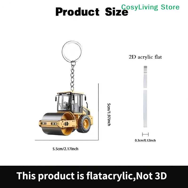 Lightweight Key Ring Pendant Party Gift Forklift Tractor Construction Truck Cartoon Roller Model Car 2D Flat Excavator Keychain image 2