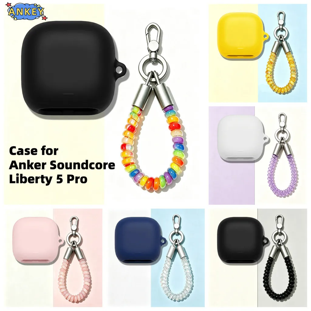 Compatible with Anker Soundcore Liberty 5 Pro Silicone Cases Protective Shockproof Wireless Earphone Cover With spring rope