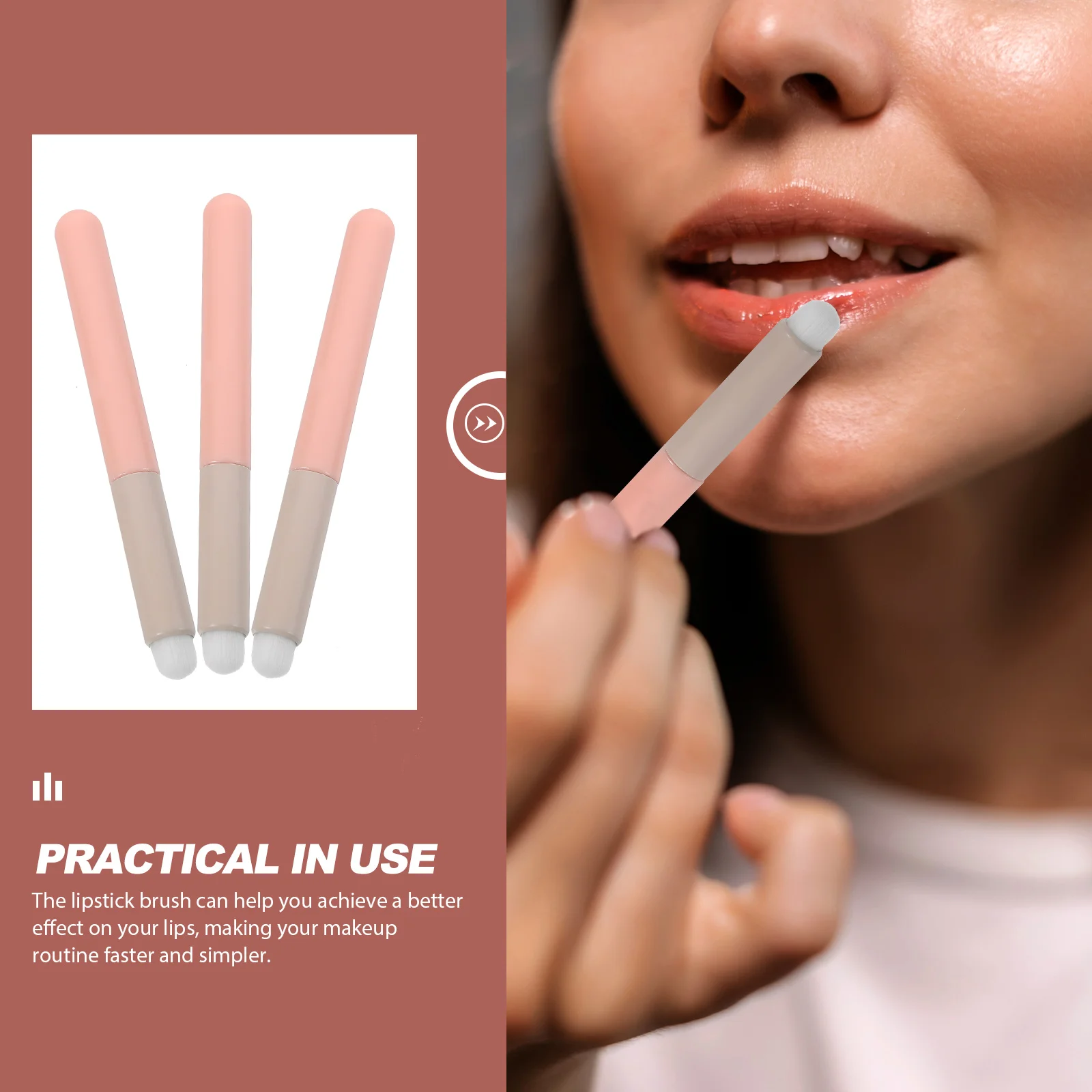 3pcs Lip Brush Set for Women Blending Applicators Kit White Bristles Pink Handle Lightweight Tools for Lipstick Gloss