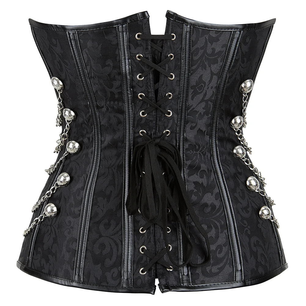 Steampunk Overbust Corset Waist Control Gothic Cincher with Chains Embroidery Bustier Top