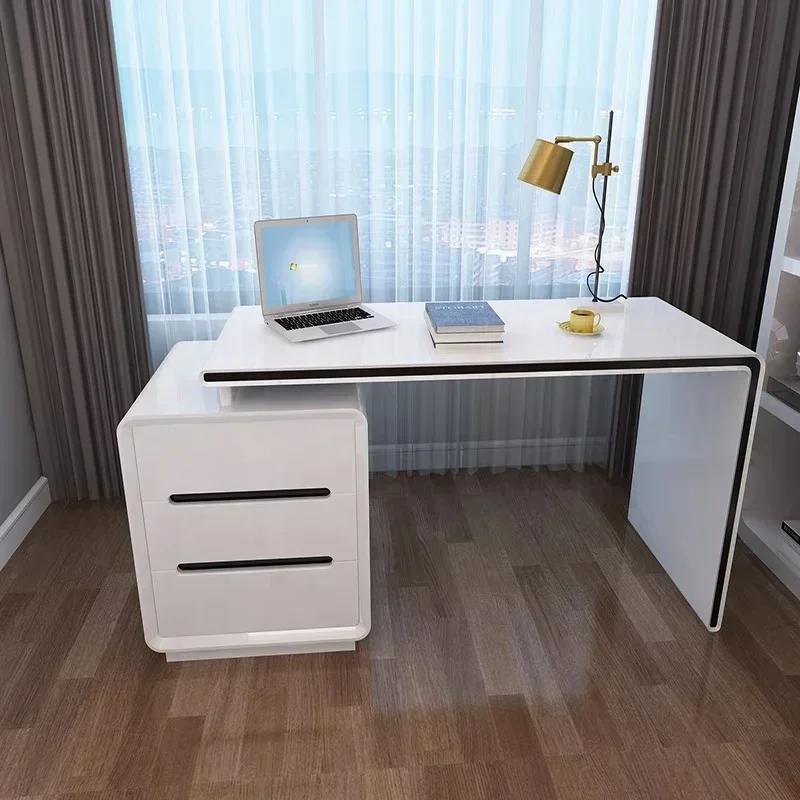 

Customizable Computer Desk Home Small Bedroom Simple Lacquer Study Writing Drawers Desk White Laptop Simple table