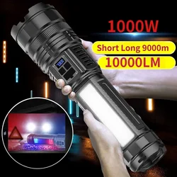 Built-in Battery Rechargeable Emergency Spotlight 4km 10000LM 800W Most Powerful LED Telescopic Zoom Flashlight Light SOS Light