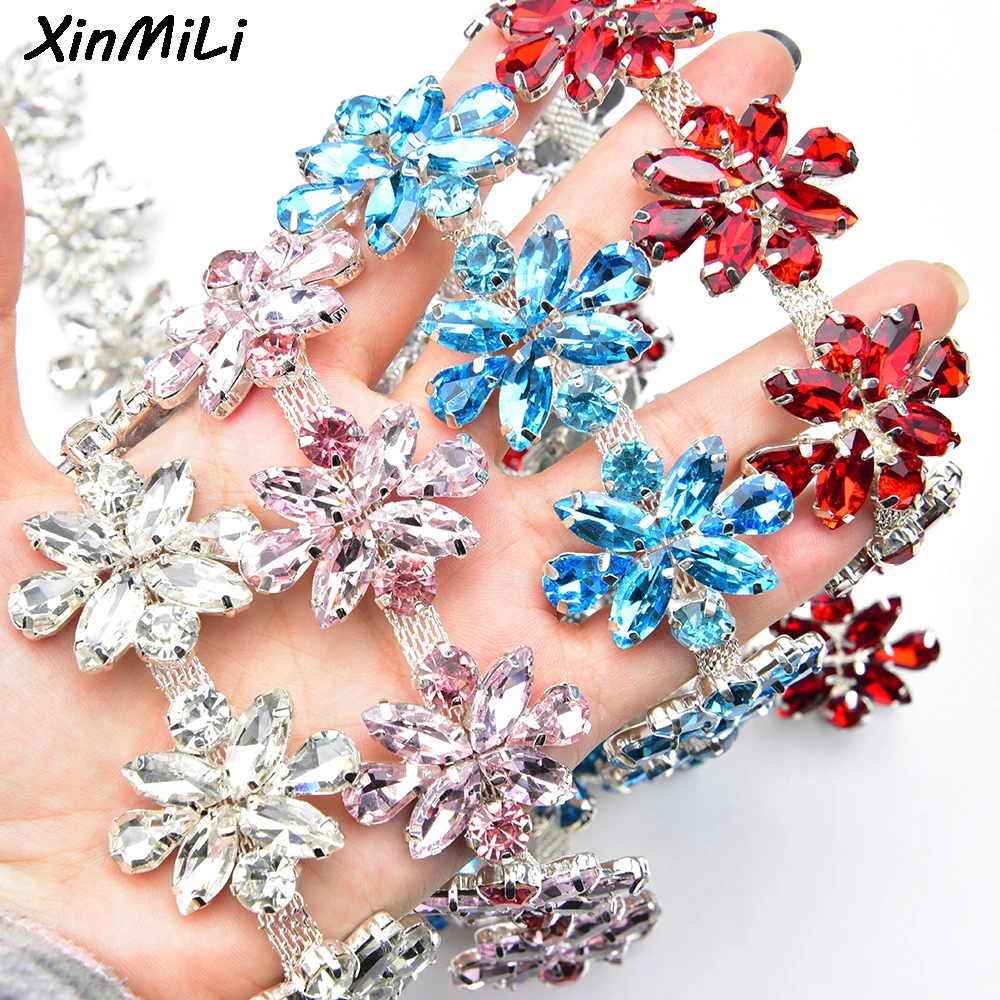 Welding Glass Horse Eye Crystal Chain Dress Decoration Rhinestone Applique Flower Trim Sew on Garment Shoes Jewelry Accessories