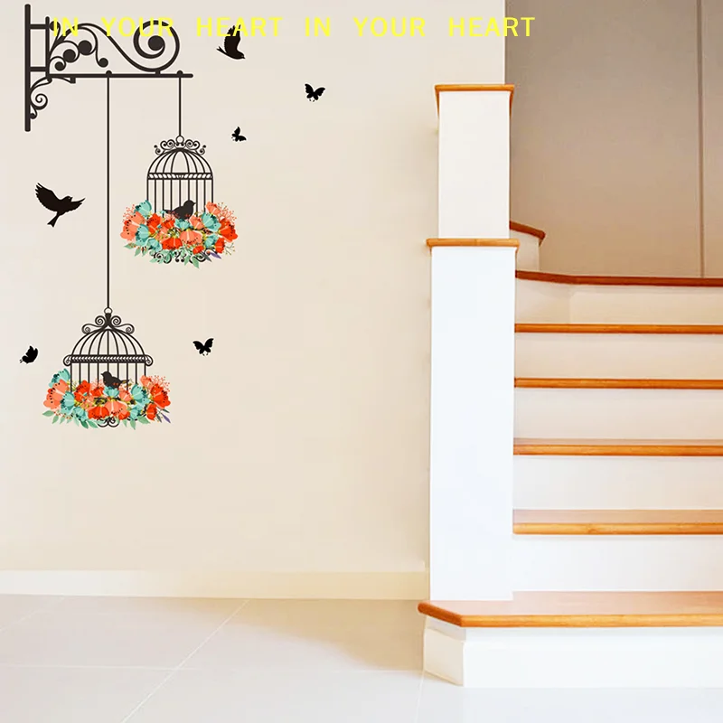 【X】Decorative Painting TV Background Kitchen Can Remove Wall Stickers Decorative Wall Stickers Creative Fashion Bird Cage